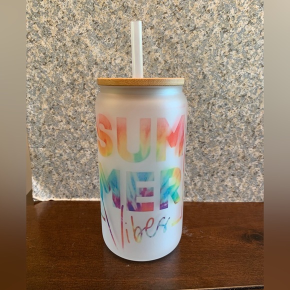Summer vibes 16oz frosted glass mason cup. - Picture 1 of 1